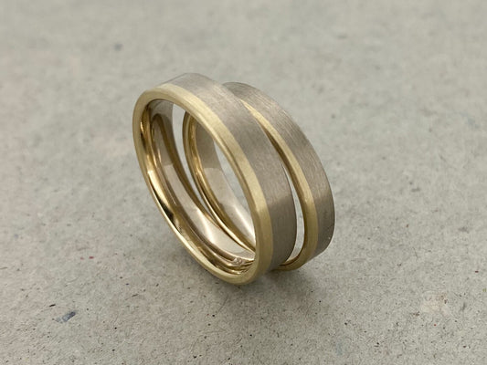 Zweifarbige Eheringe streifen, Palladium und Gelbgold