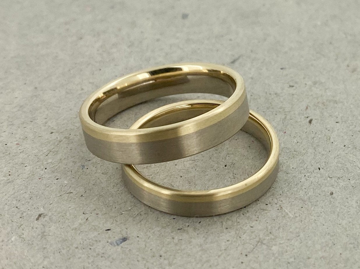 Zweifarbige Eheringe streifen, Palladium und Gelbgold