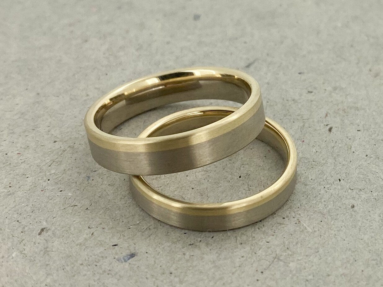 Zweifarbige Eheringe streifen, Palladium und Gelbgold