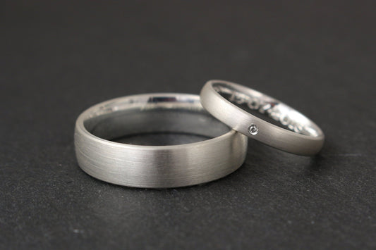 Silber Eheringe (925) mit Brillant | breit und schmal | 3mm 6mm | oval, matt, Diamant - Goldschmiede Miret