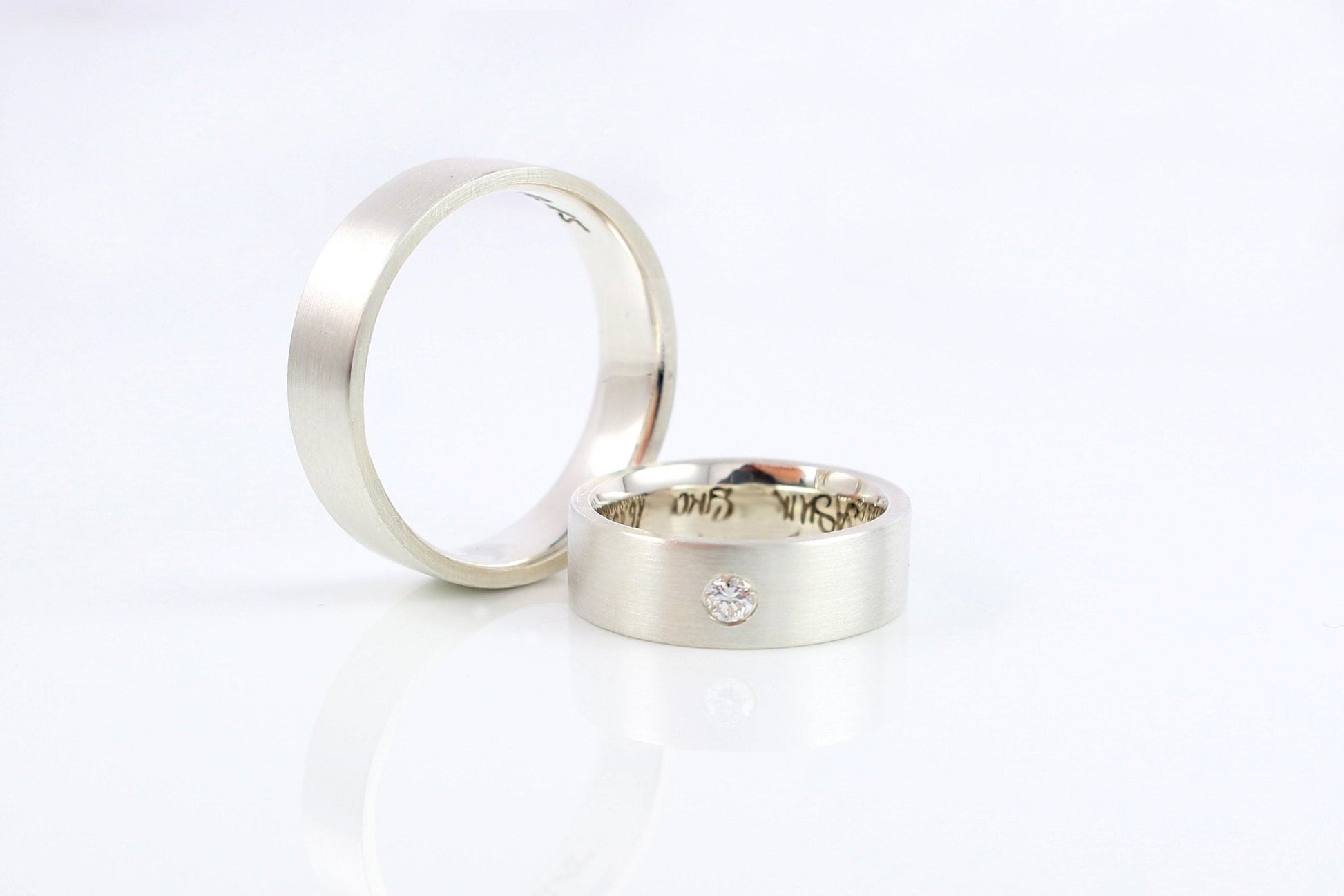 Silber Eheringe (925) | mit Brillant und Vorsteckring | breit, gerade, schlicht, kantig - Goldschmiede Miret